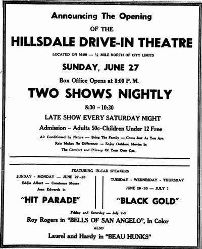 Hillsdale Drive-In Theatre - Ad From Andrew The Librarian (newer photo)